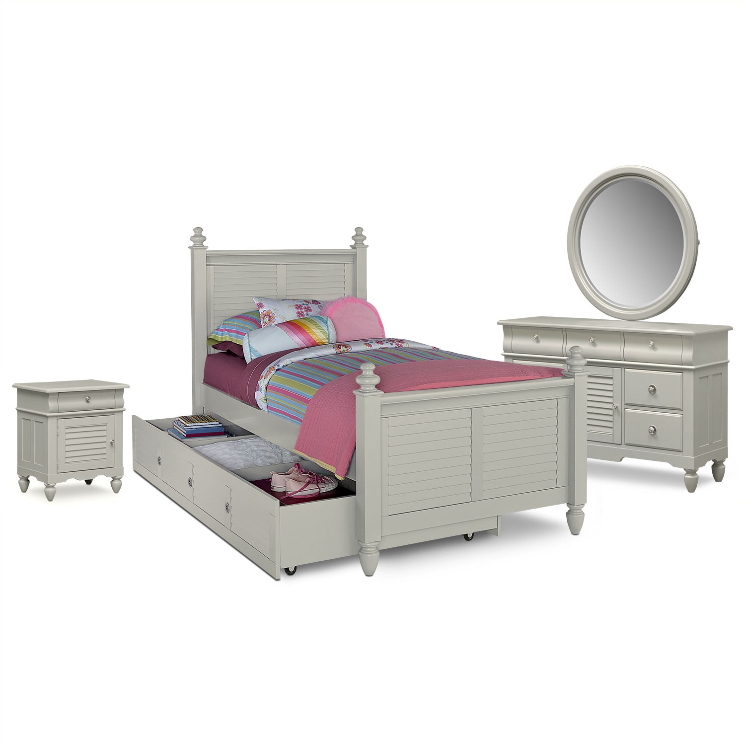 Seaside 7Piece Twin Bedroom Set with Trundle Gray American