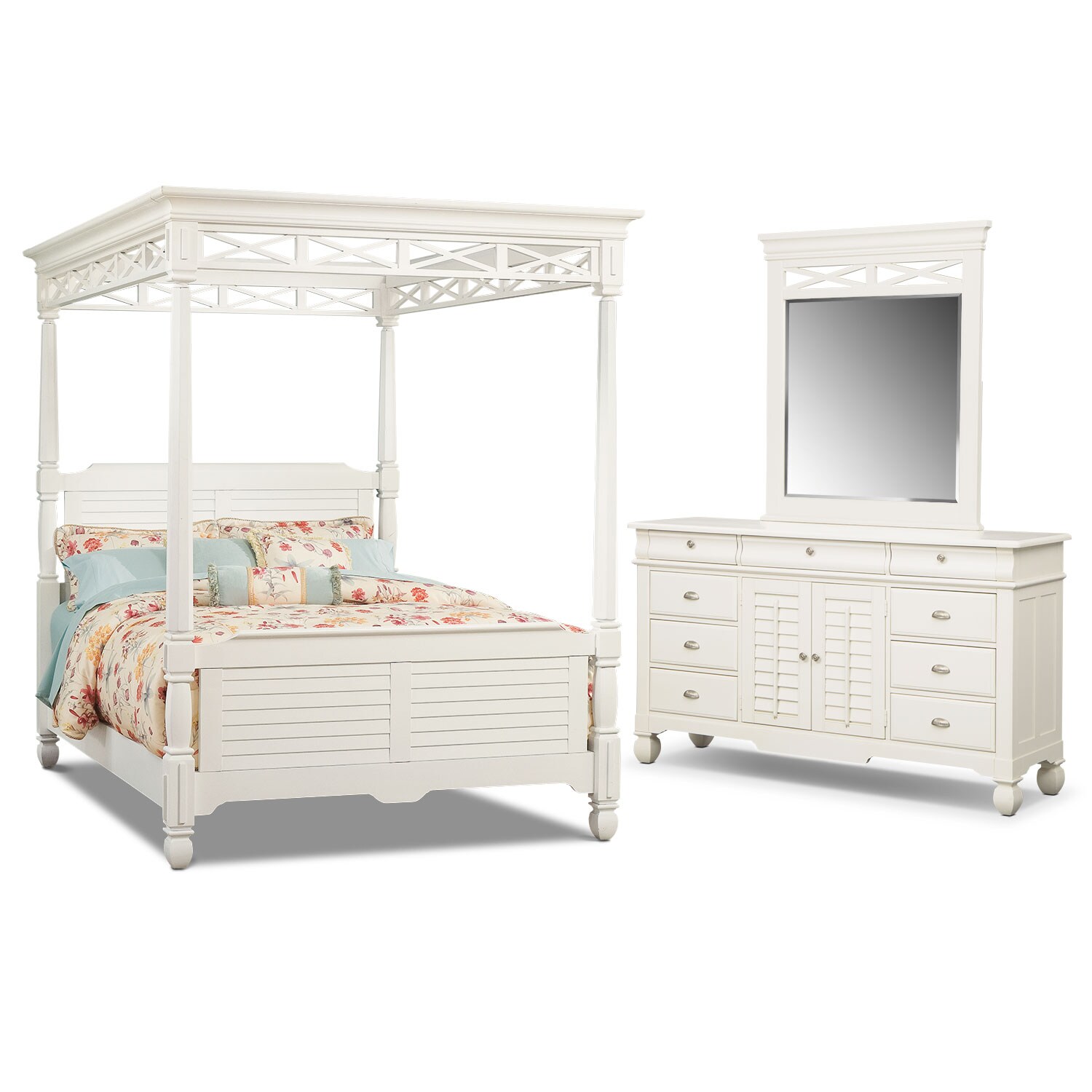 Plantation Cove 5-Piece King Canopy Bedroom Set - White ...