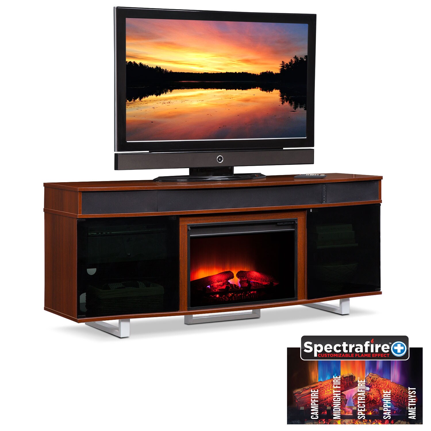 Pacer 72"" Traditional Fireplace TV Stand with Sound Bar Cherry