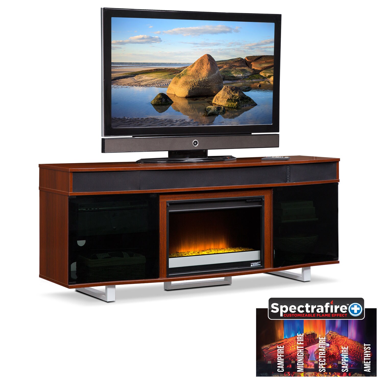 Pacer 56" Contemporary Fireplace TV Stand Cherry American Signature