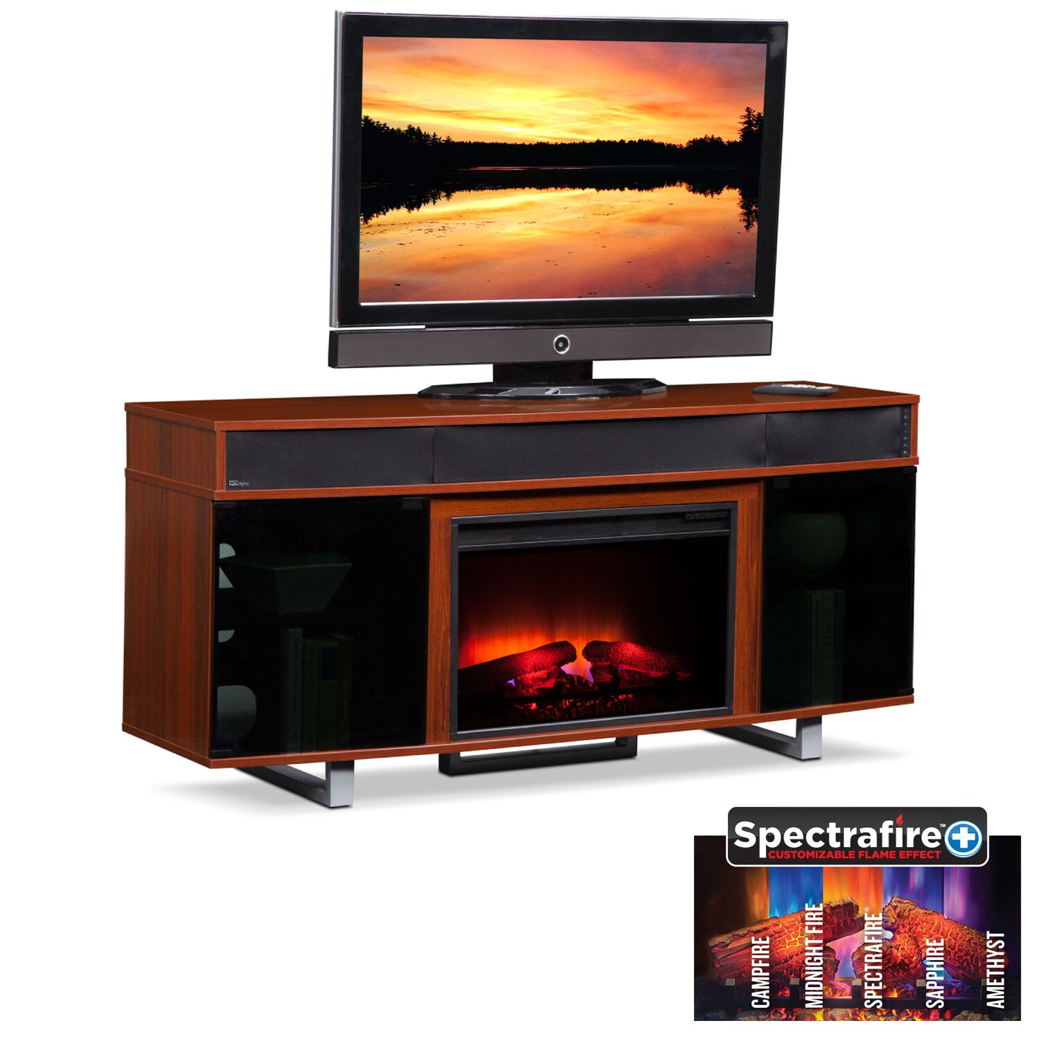 Pacer 64" Traditional Fireplace TV Stand with Sound Bar Cherry