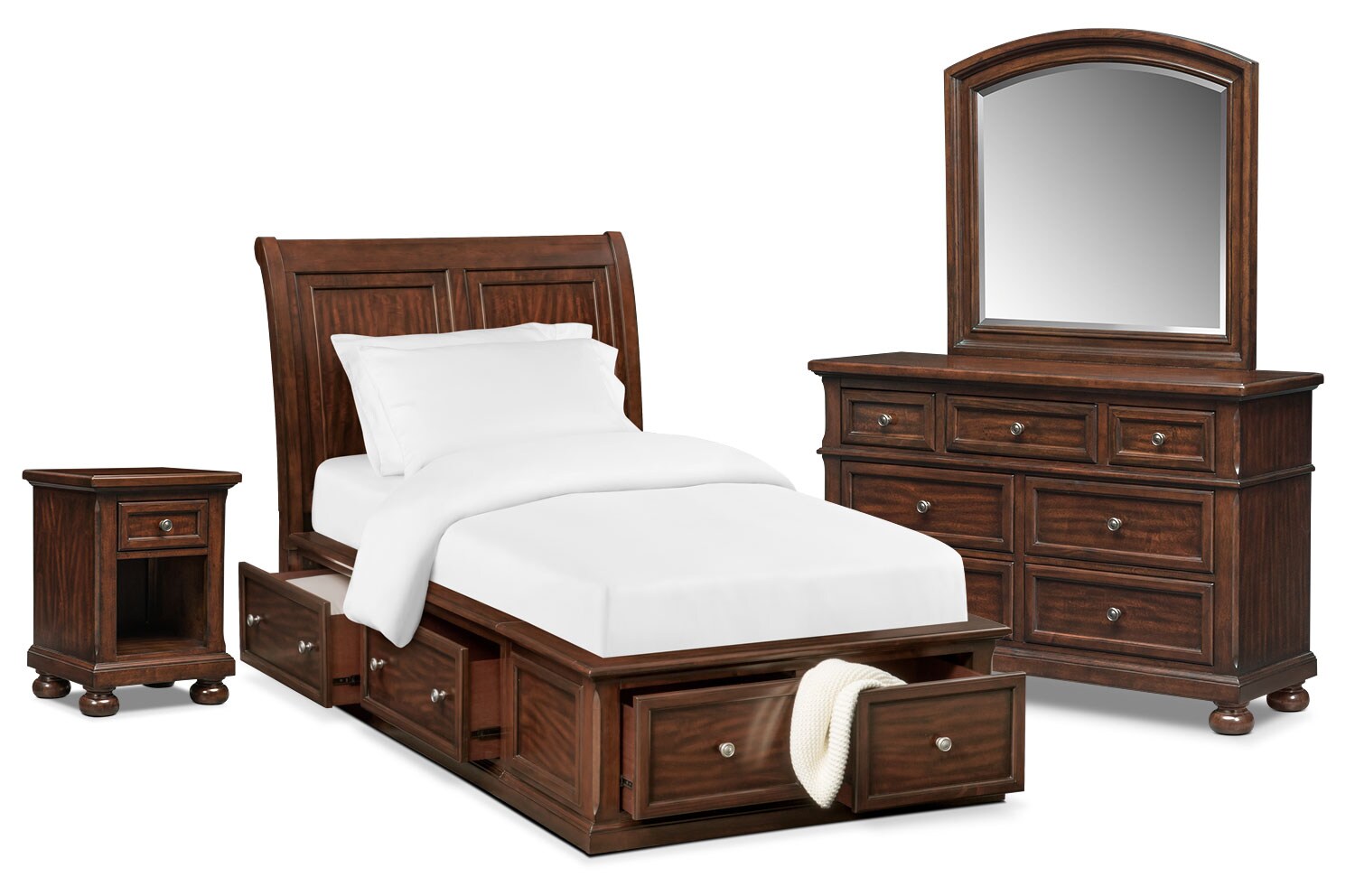 Hanover Youth 6Piece Full Sleigh Bedroom Set with Storage Cherry