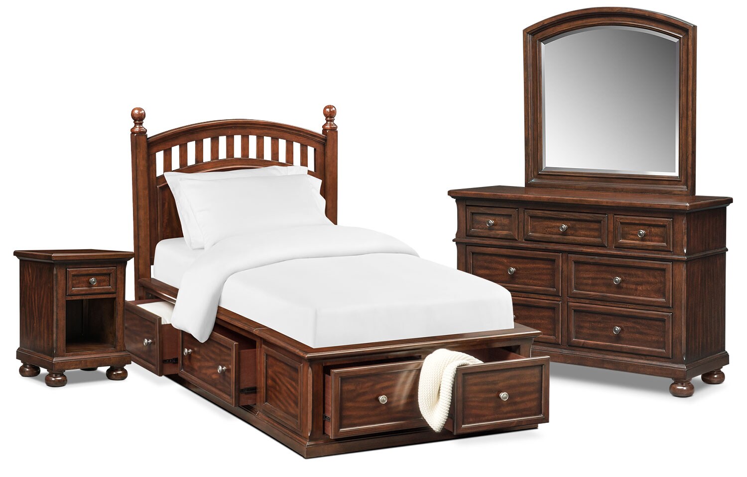 Hanover Youth Twin Sleigh Bed with Storage - Cherry ...