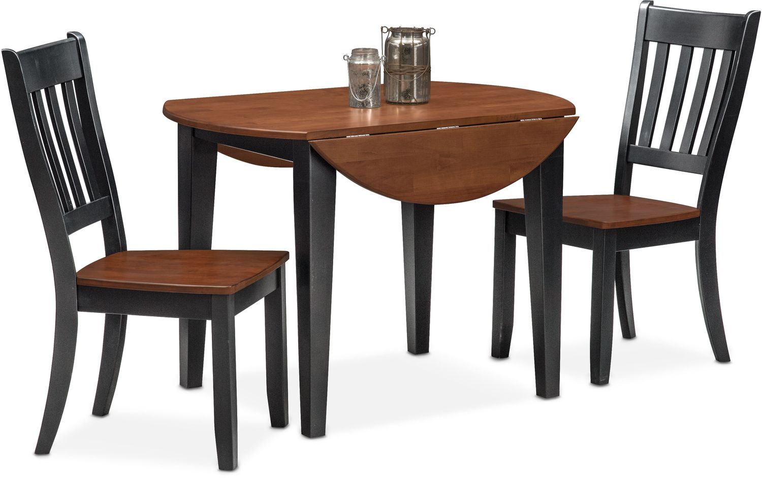 Nantucket DropLeaf Table and 2 SlatBack Chairs Black and Cherry